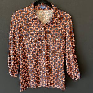 J McLaughlin Silk Blue Long Sleeve Button Down Lightweight Shirt Top- Size XS